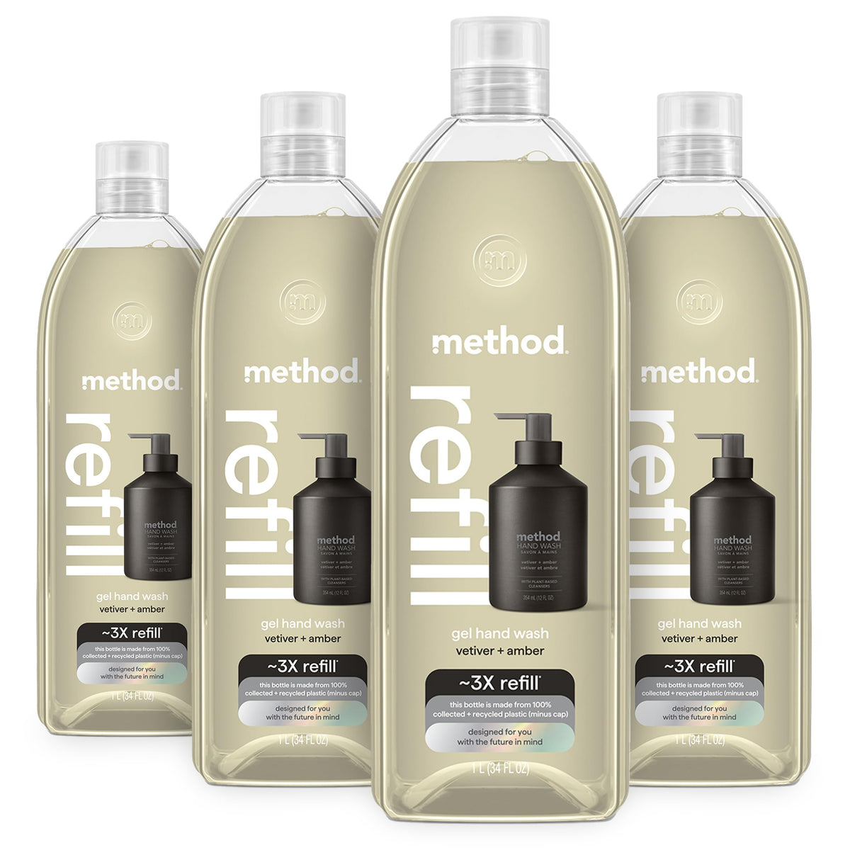 Method Premium Gel Hand Wash Refill Vetiver Amber 28 oz bottle front view