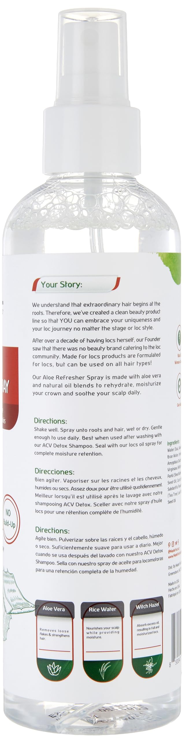 MFL MADE FOR LOCS Aloe Vera Refresher Spray packaging side view