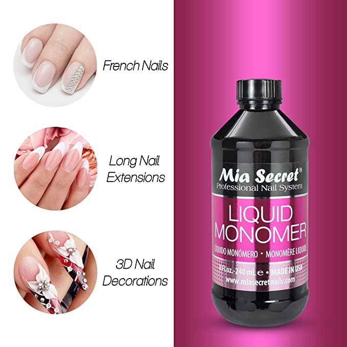 Mia Secret Liquid Monomer 16 oz close-up of the leak-proof cap