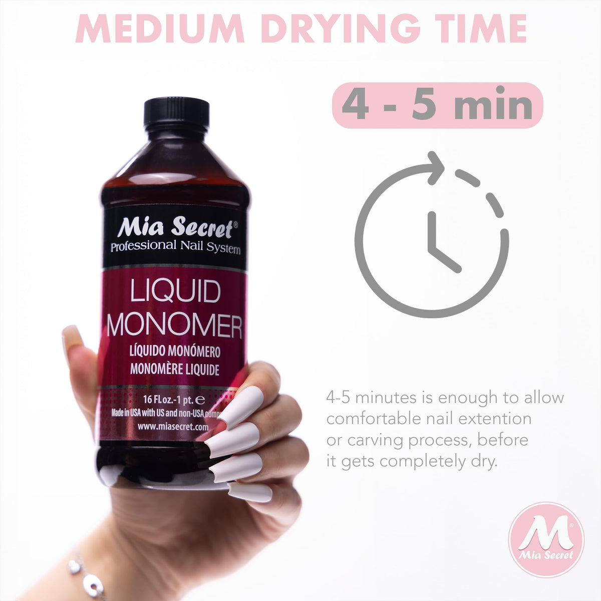 Mia Secret Liquid Monomer 16 oz in a nail salon setting