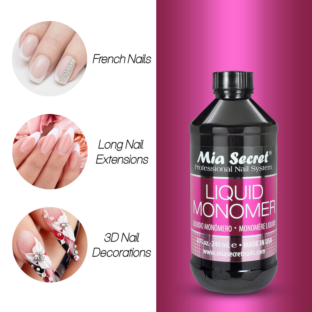 Mia Secret Liquid Monomer 4 oz side view