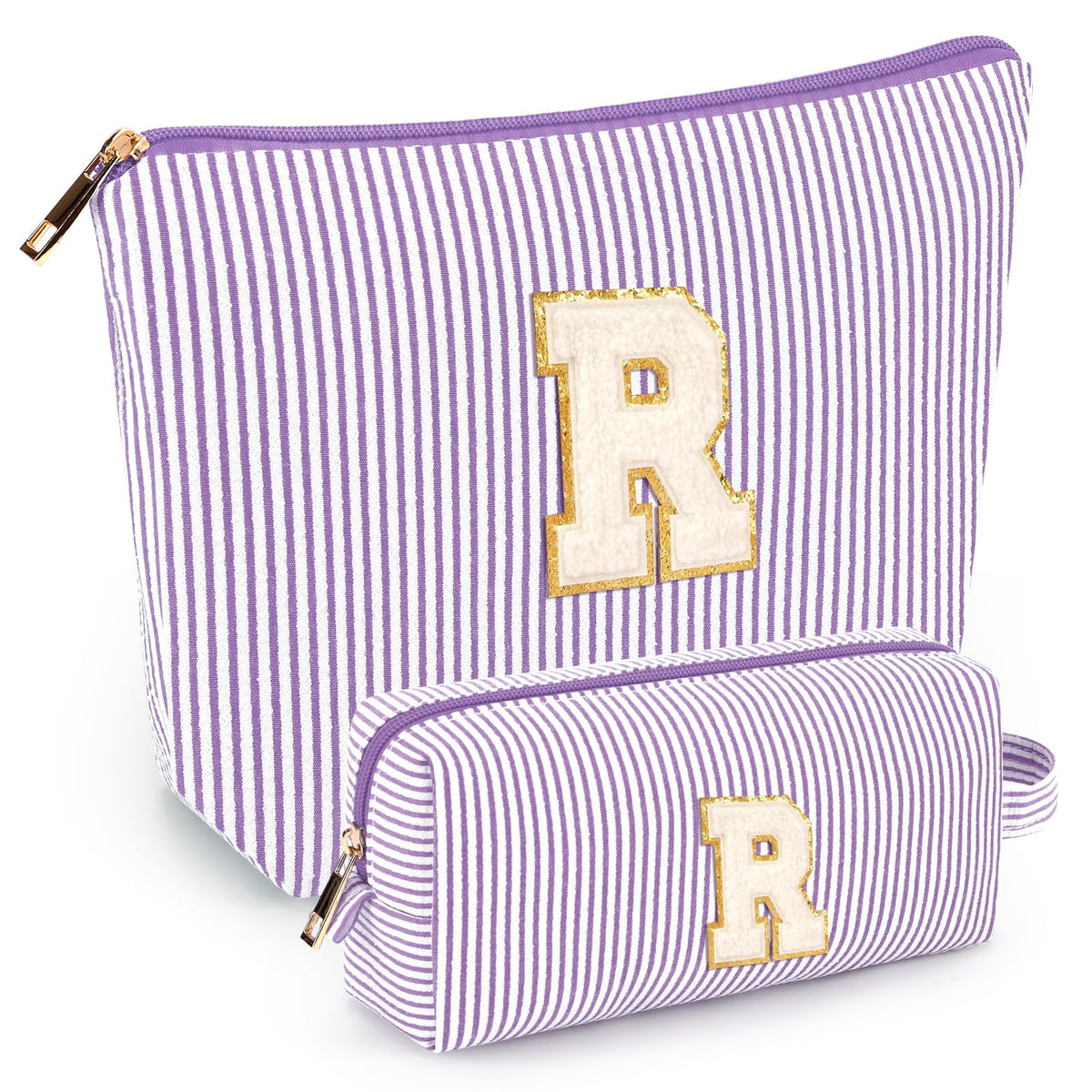 mibasies 2 PCS Cosmetic Bags Set in purple with initials