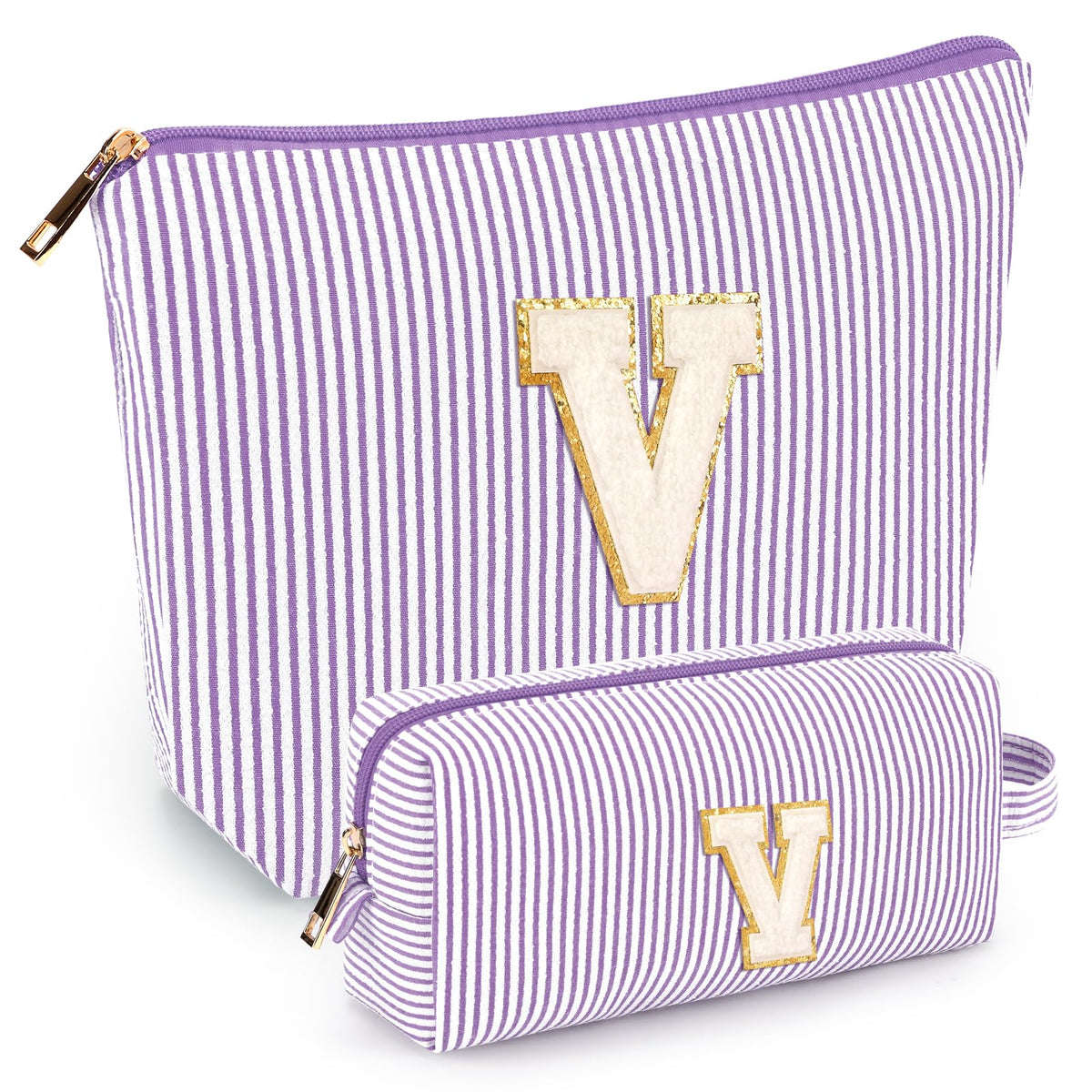 mibasies 2 PCS Initial Makeup Bags front view in purple