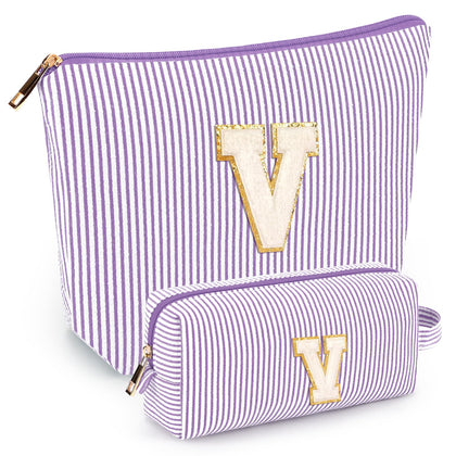 mibasies 2 PCS Initial Makeup Bags front view in purple