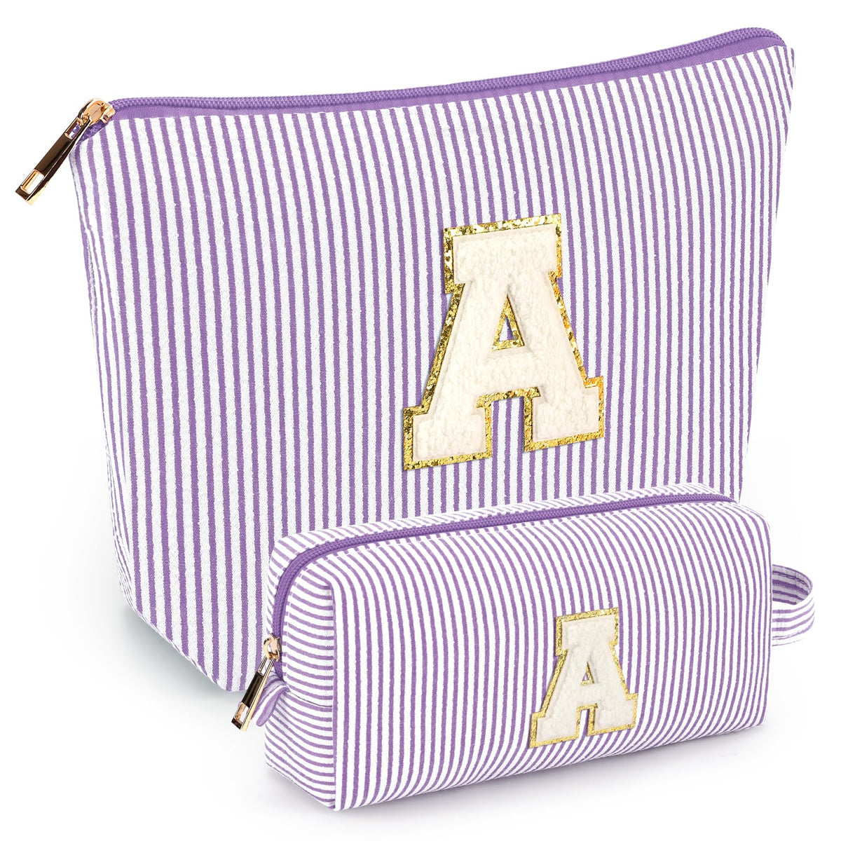 mibasies 2 PCS Initial Makeup Bags in purple front view