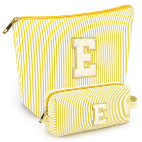 mibasies 2 PCS Initial Makeup Bags yellow model front view