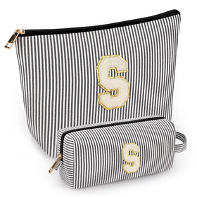 mibasies 2 PCS travel makeup bags in black and pink with alphabet letters