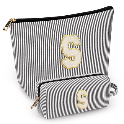 mibasies 2 PCS travel makeup bags in black and pink with alphabet letters