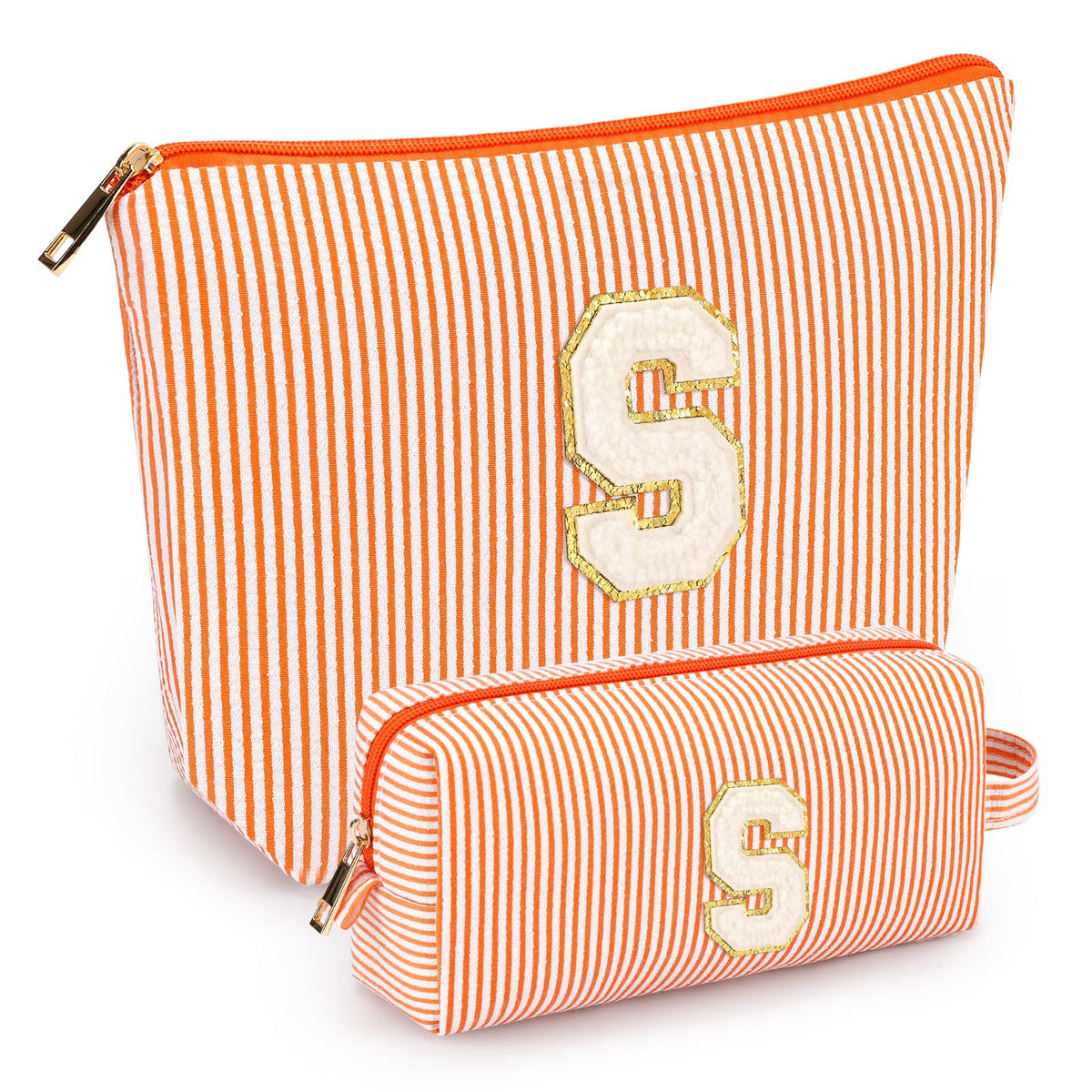 mibasies cosmetic bag set in orange, front view