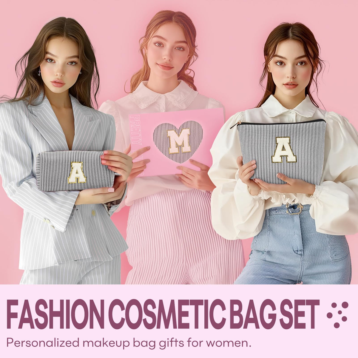 mibasies cosmetic bags in various colours on a white background