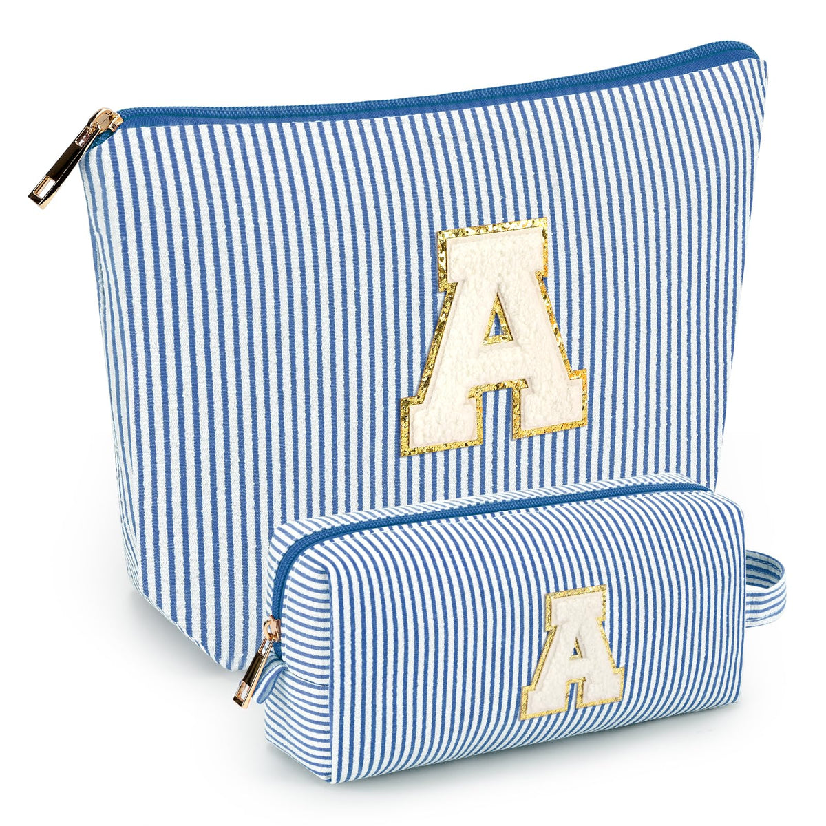 mibasies initial cosmetic bags blue front view
