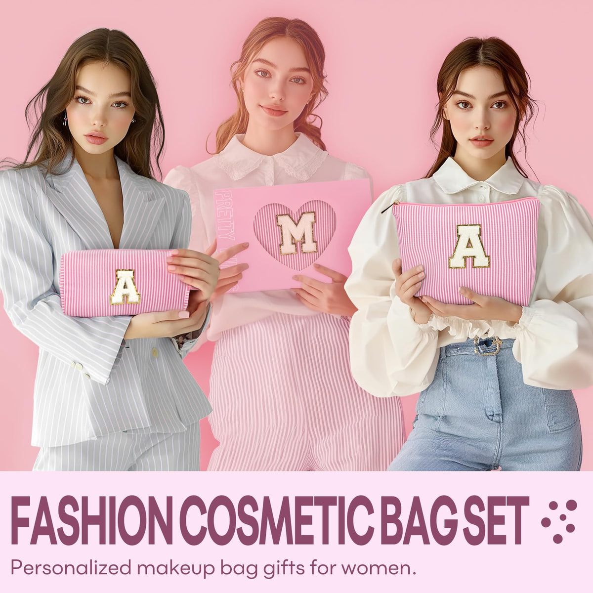 mibasies initial makeup bag black on a vanity