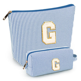 mibasies Initial Makeup Bag blue model front view