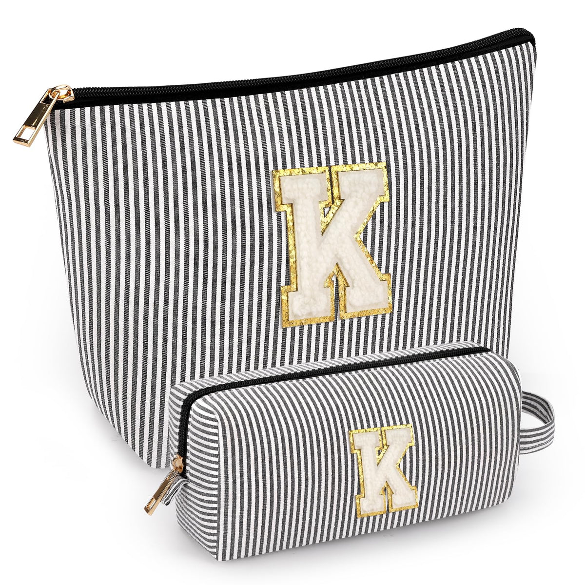 mibasies initial makeup bag in black with alphabet letters