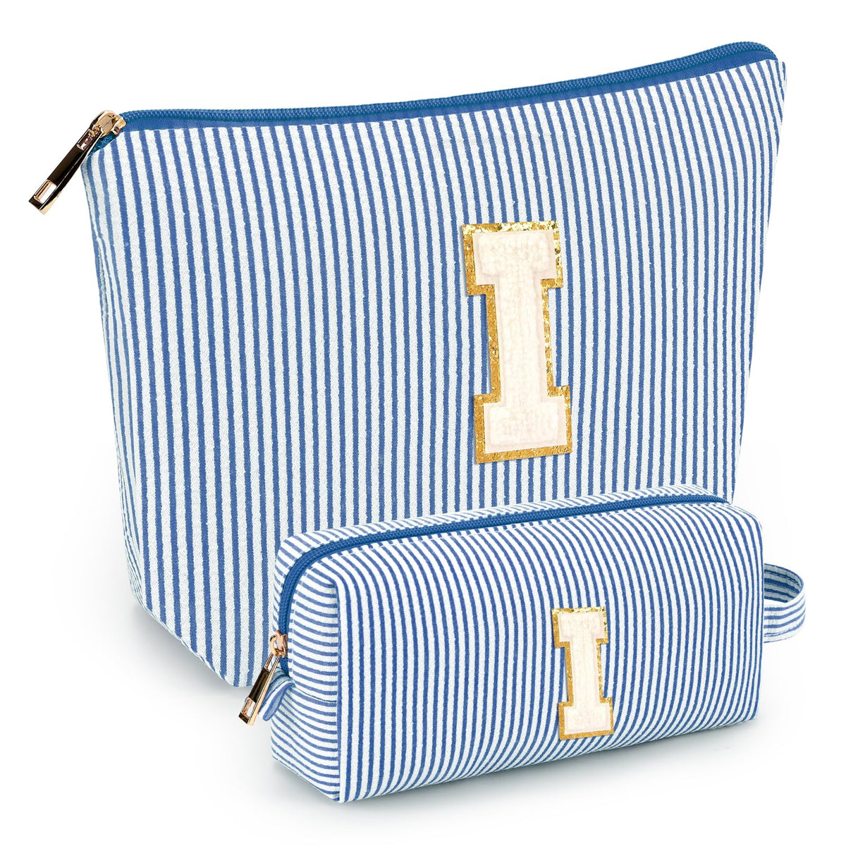 mibasies Initial Makeup Bag in blue front view