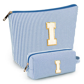 mibasies Initial Makeup Bag in blue front view
