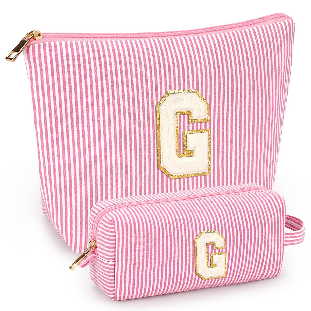 mibasies Initial Makeup Bag in pink front view