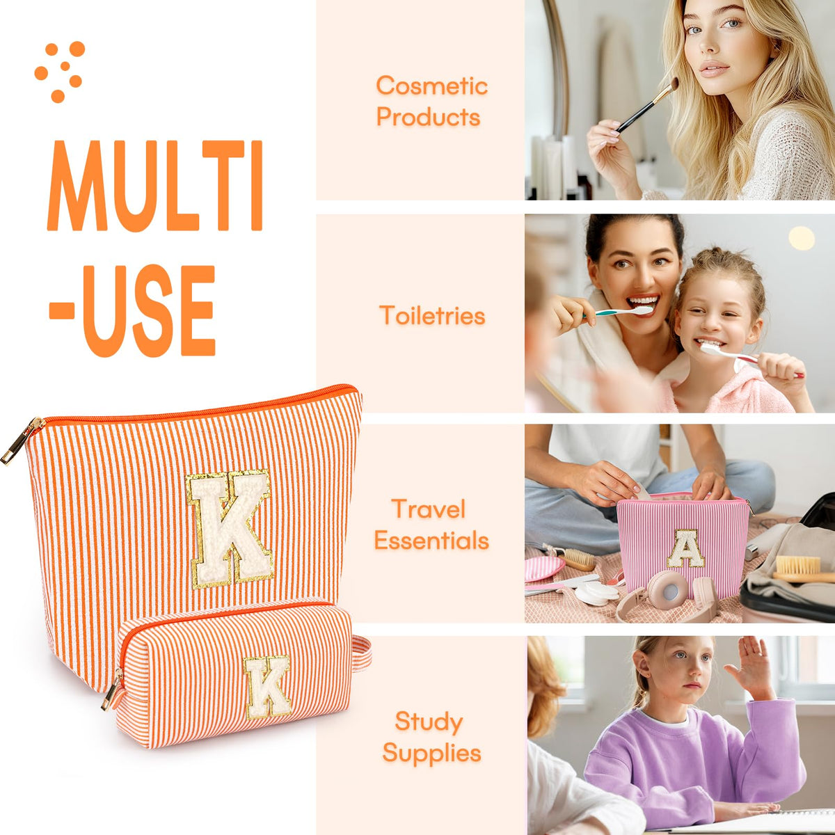 mibasies Initial Makeup Bag in purple displaying interior compartments