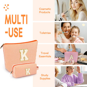 mibasies Initial Makeup Bag in purple displaying interior compartments