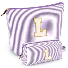 mibasies Initial Makeup Bag in purple, front view