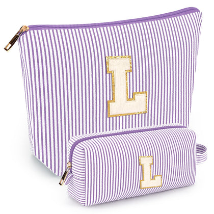 mibasies Initial Makeup Bag in purple, front view