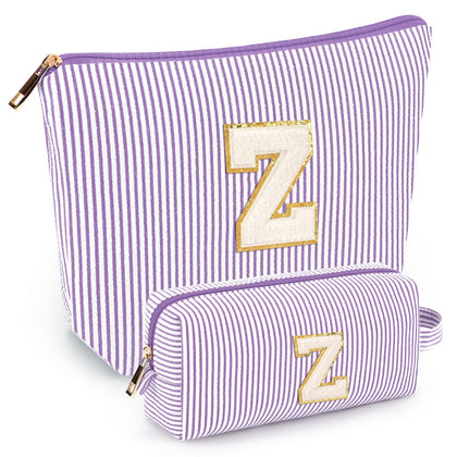 mibasies Initial Makeup Bag in purple, front view