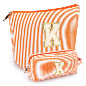 mibasies Initial Makeup Bag in vibrant orange with alphabet letters