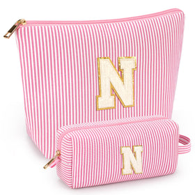 mibasies Initial Makeup Bag pink model front view