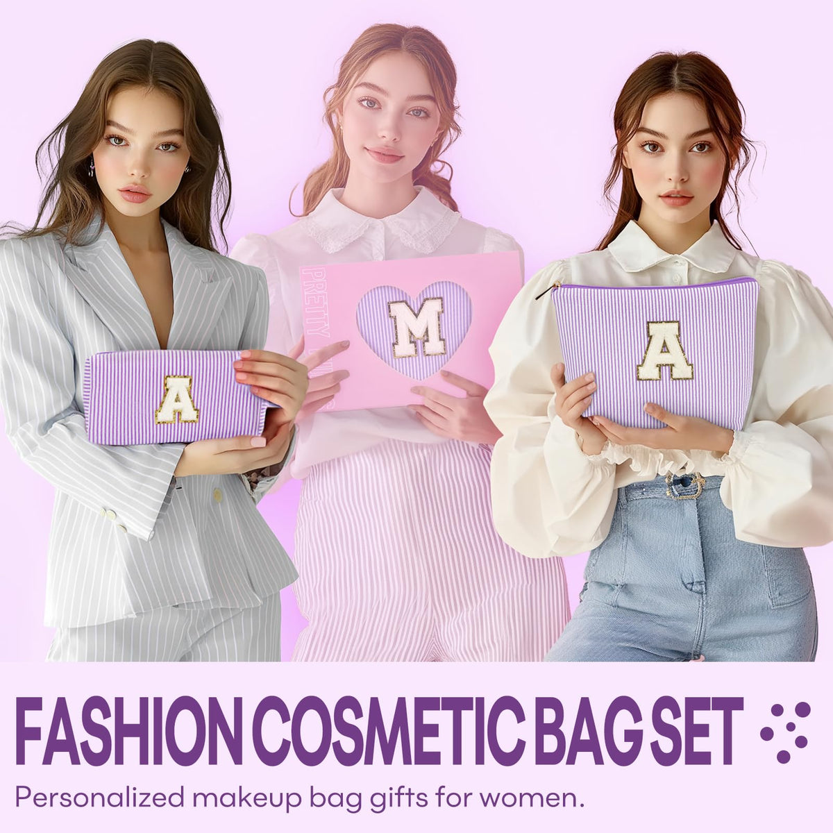 mibasies Initial Makeup Bag pink side view
