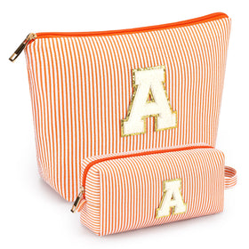 mibasies Initial Makeup Bag set in orange with alphabet letters