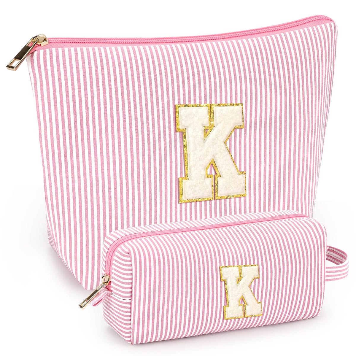 mibasies Initial Makeup Bags for Women in light pink front view