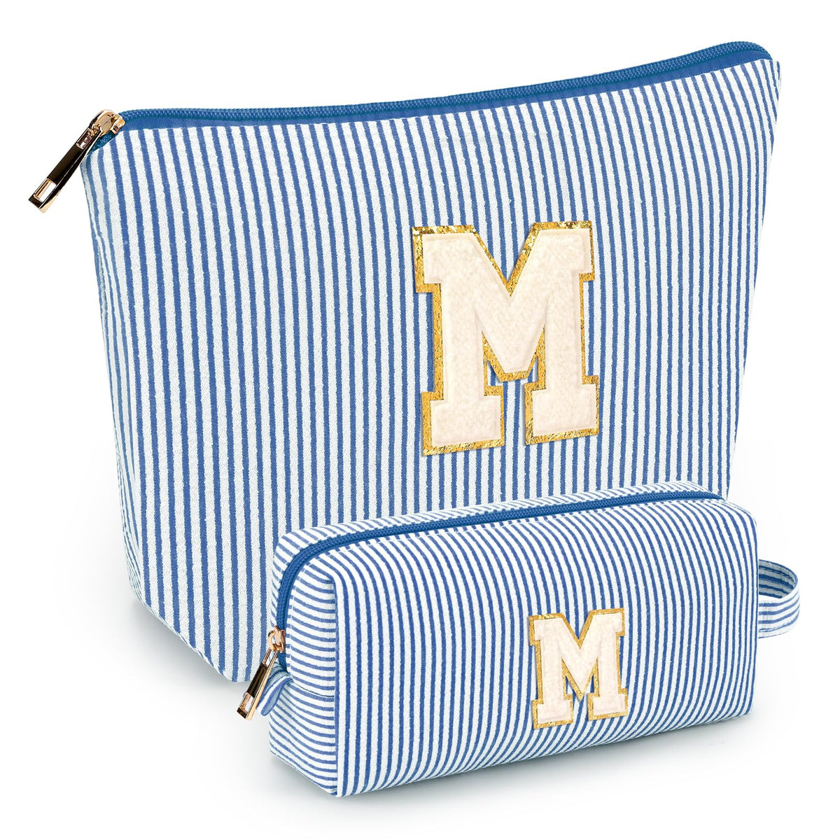 mibasies Initial Makeup Bags in blue, front view