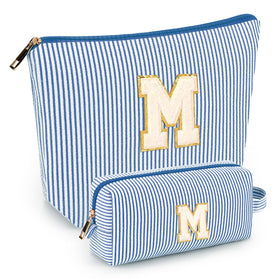 mibasies Initial Makeup Bags in blue, front view