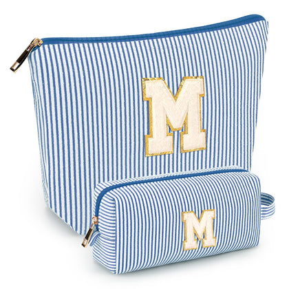 mibasies Initial Makeup Bags in blue, front view
