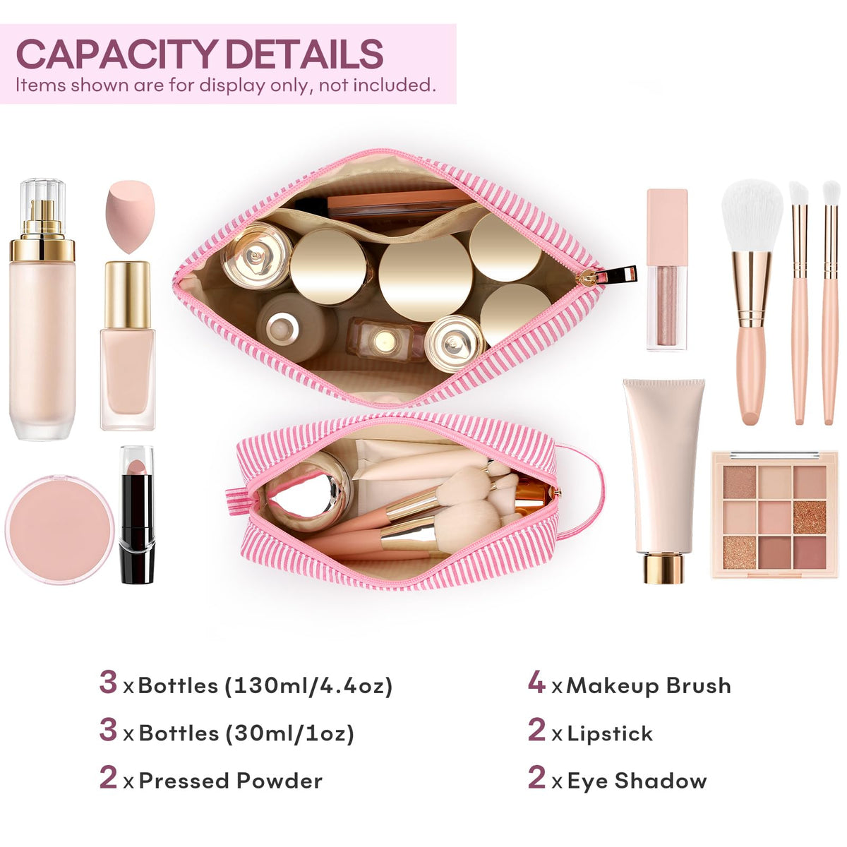 mibasies Initial Makeup Bags Set in purple, open view