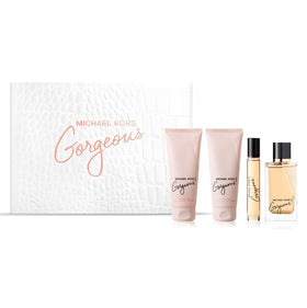 Michael Kors Gorgeous Perfume Gift Set, croc-embossed box with four pieces