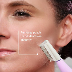 MICHAEL TODD Sonicsmooth Dermaplane Razor in use on a woman's face
