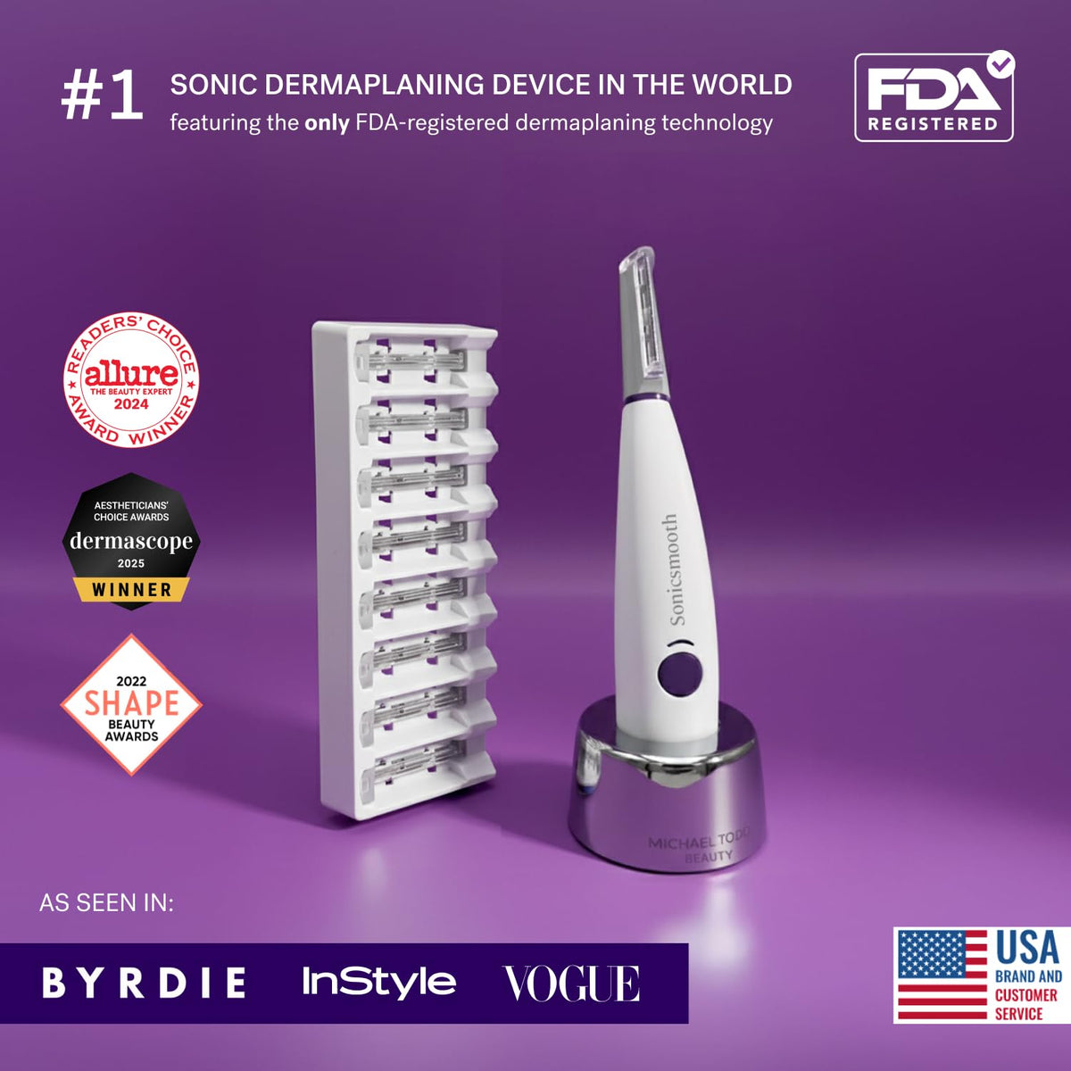 MICHAEL TODD Sonicsmooth Dermaplane Razor with charging cable