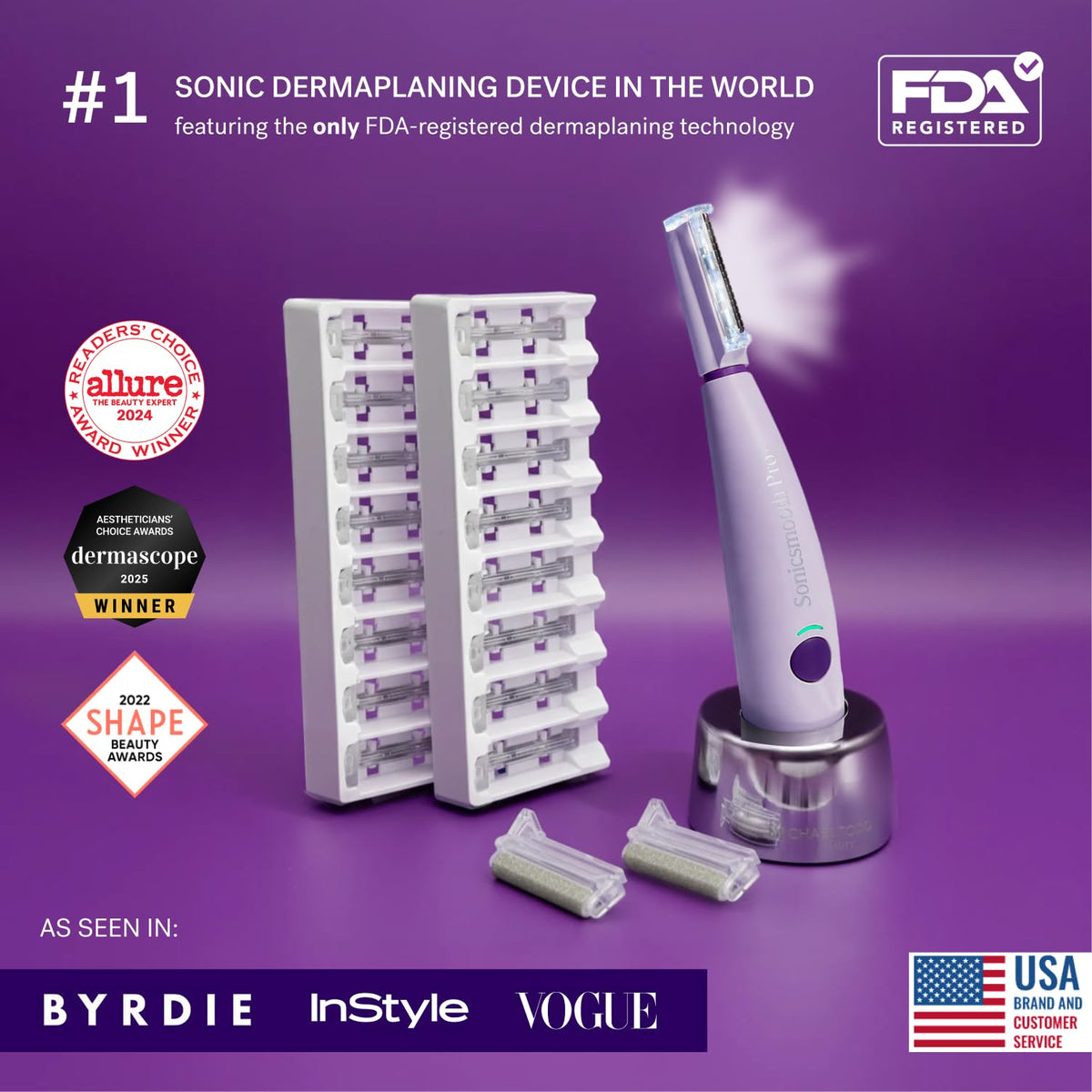 MICHAEL TODD Sonicsmooth Pro+ Dermaplaning System LED light feature