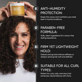 Miche Beauty Anti-Humidity Hair Gel 8.8 oz on a vanity