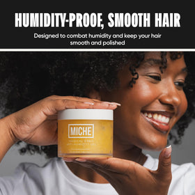 Miche Beauty Anti-Humidity Hair Gel 8.8 oz with tropical background