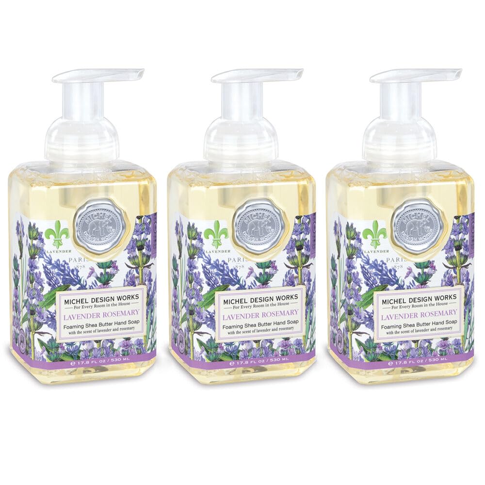 Michel Design Works Foaming Hand Soap Lavender Rosemary front view with elegant dispenser