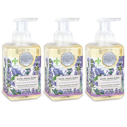 Michel Design Works Foaming Hand Soap Lavender Rosemary front view with elegant dispenser