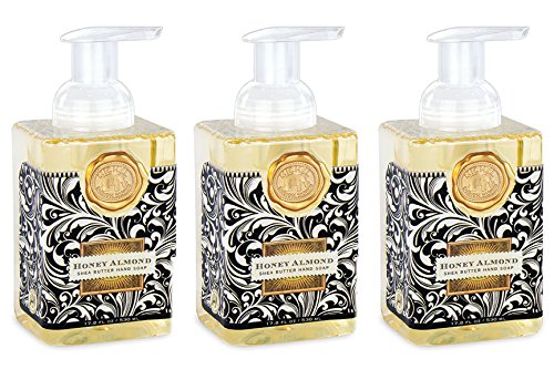Michel Design Works Honey Almond Foaming Hand Soap front view with elegant dispenser