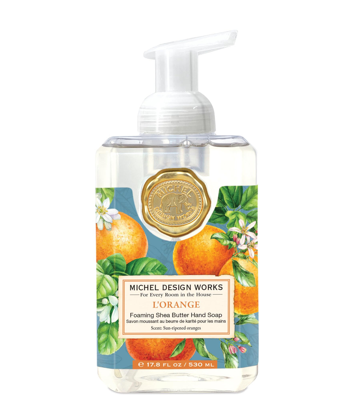 Michel Design Works L'Orange Foaming Hand Soap dispenser with vibrant orange design