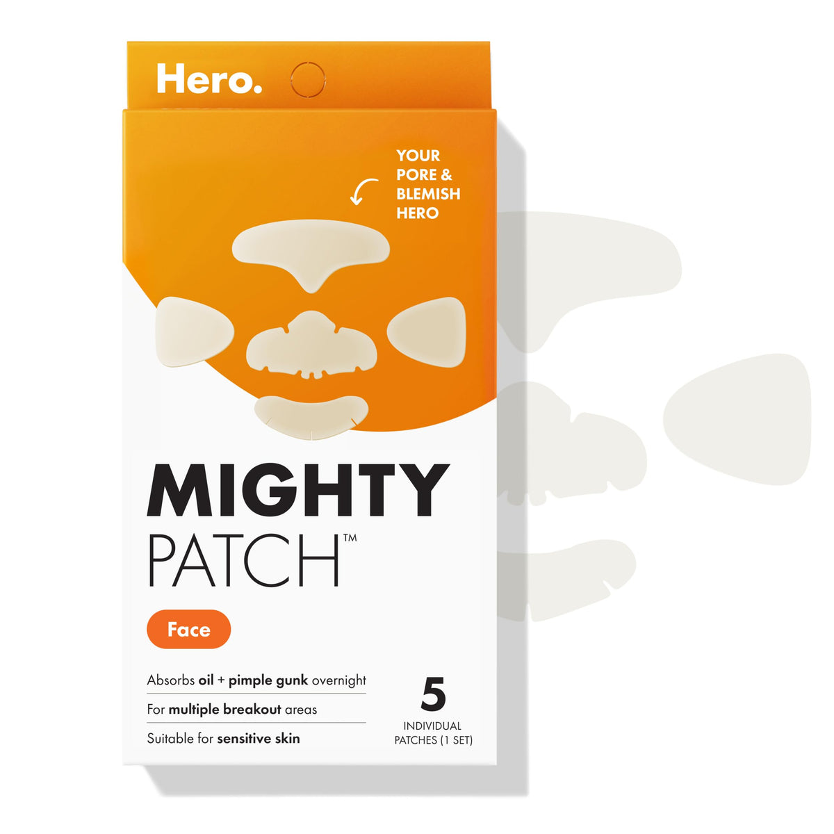 Mighty Patch Face XL Hydrocolloid Mask front view with packaging