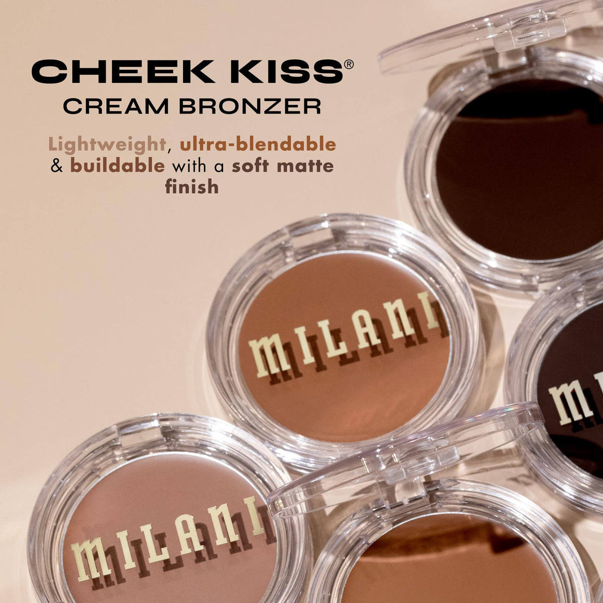 Milani Cheek Kiss Cream Bronzer packaging with dimensions