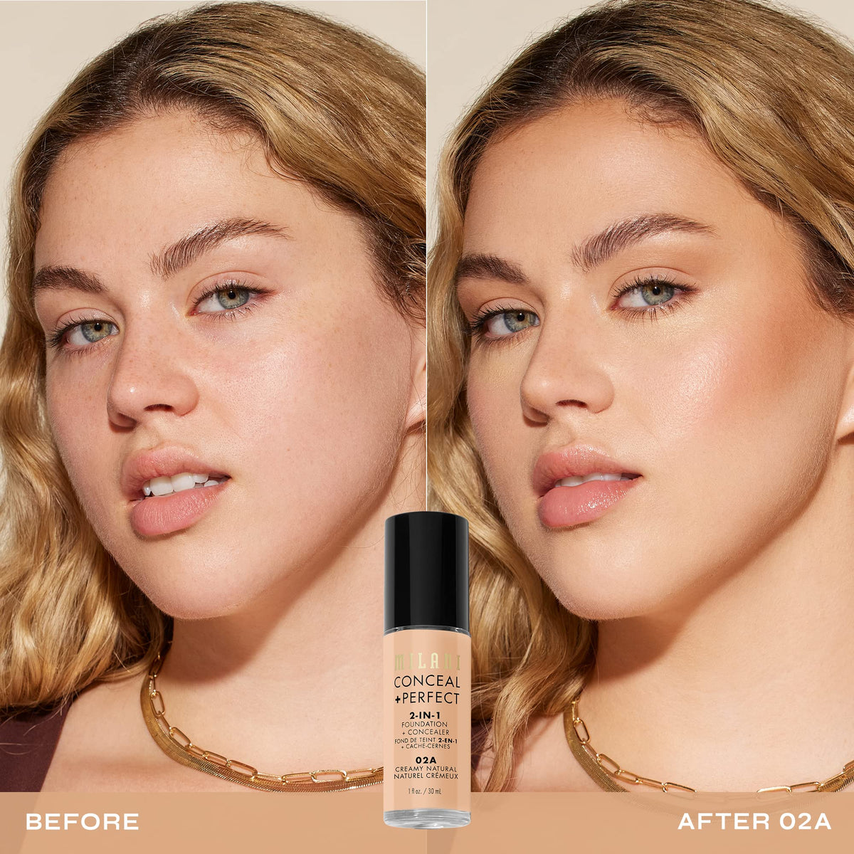 Milani Conceal + Perfect 2-in-1 Foundation + Concealer 02A-Creamy Natural bottle with pump