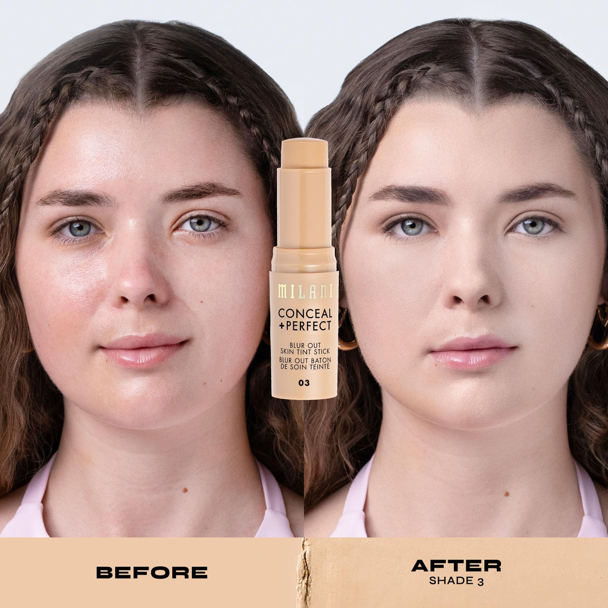 Milani Conceal + Perfect Blur Out Skin Tint 03-Light Neutral with makeup tools