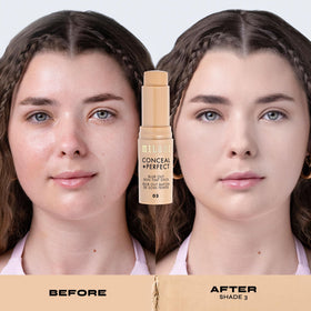 Milani Conceal + Perfect Blur Out Skin Tint 03-Light Neutral with makeup tools